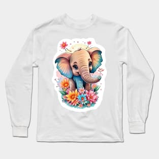 Minimal Cute Baby Elephant Long Sleeve T-Shirt